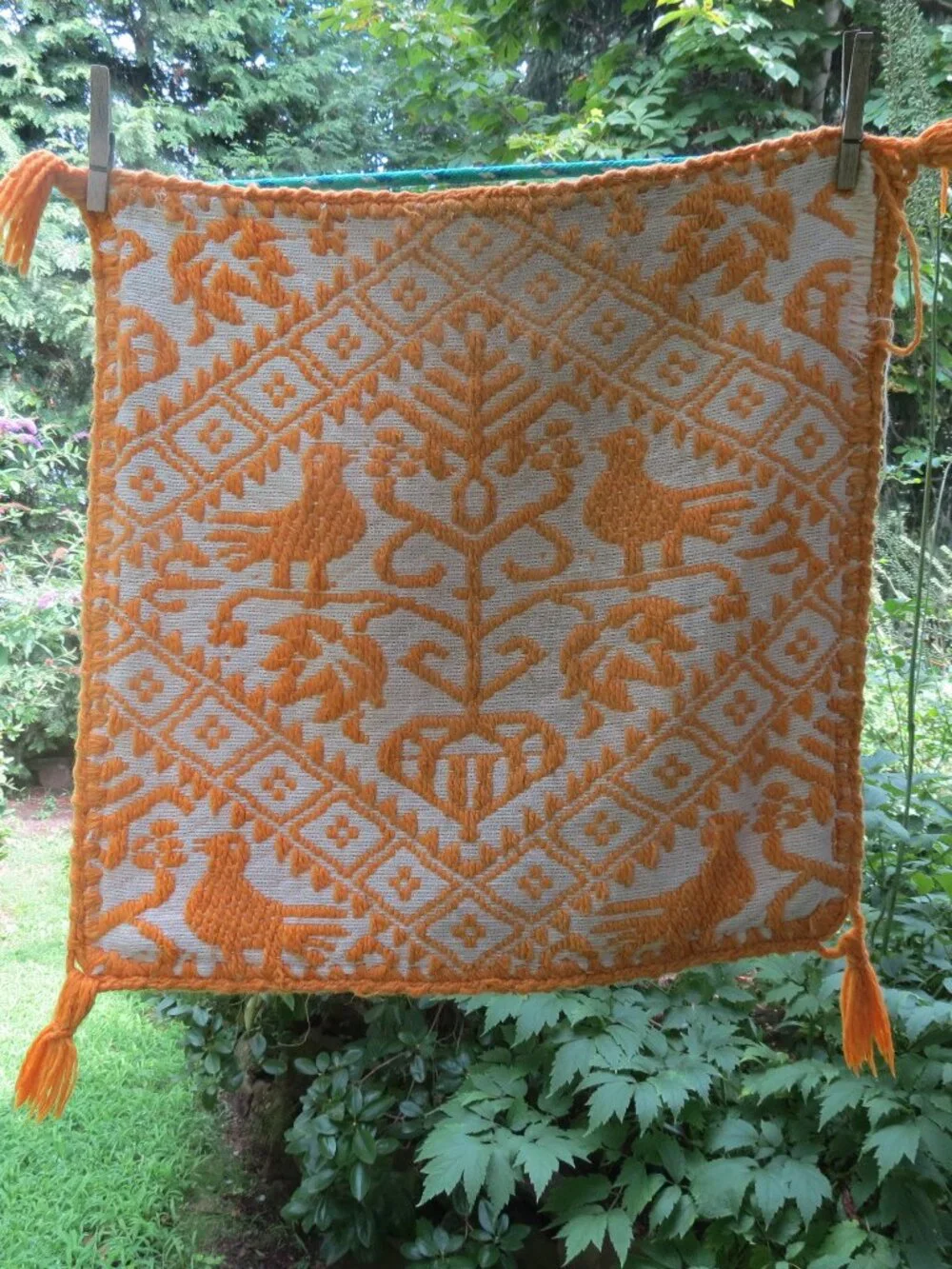 Yellow Vintage BIRD design Folk Art Pillow Cover